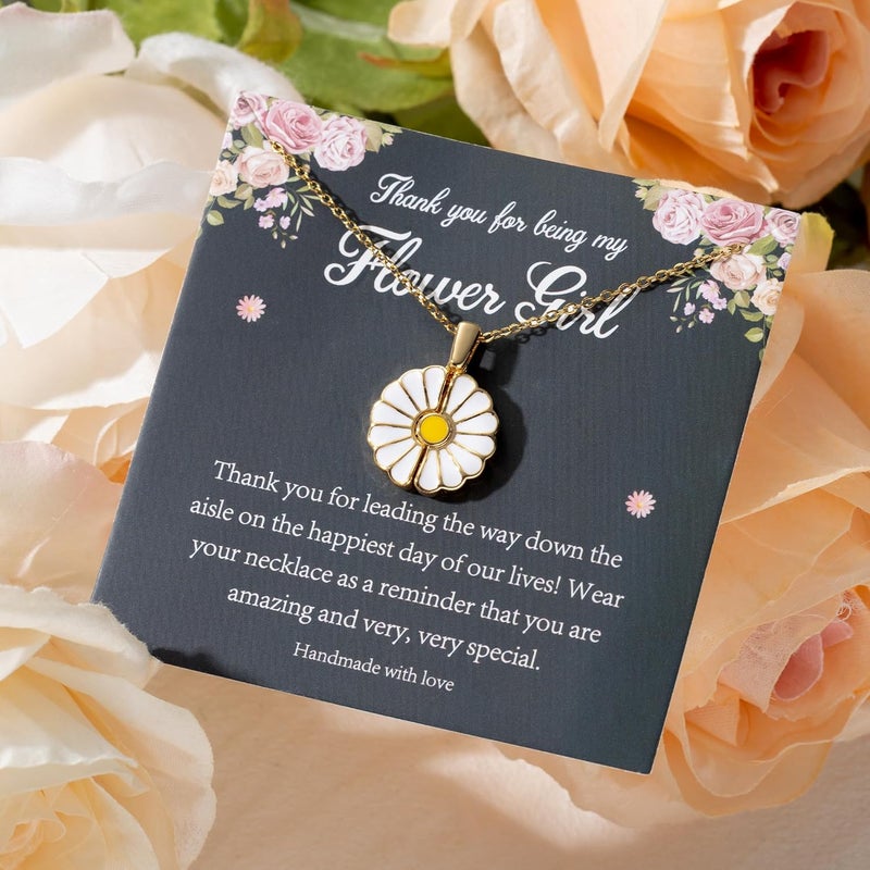 PANTIDE Flower Girl Daisy Locket Necklace - Thank You for Being My Flower Girl Proposal Gift, Engraved Stainless Steel Jewelry Gift On Wedding Bridal Shower from Bride (Gold) - Image 3